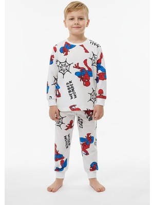 Isobel Erkek Çocuk Baskılı %100 Pamuk Reaktif Boyalı Süprem Kumaş Uzun Kollu Pijama Takımı Beyaz