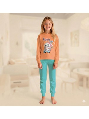 Little Pumpkin Kız Çocuk Kedi Desenli Mevsimlik Pijama Takımı