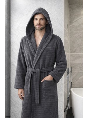 Pamuklu Kapşonlu Kadın ve Erkek Cepli Kapüşonlu Bornoz Welcomein Premium Bornoz