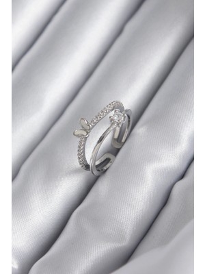 Pazarcan Pirinç Gümüş Renk Zirkon Taşlı Model Kadın Yüzük