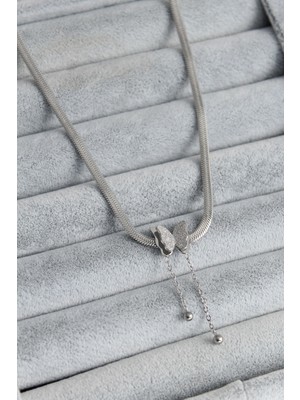 Pazarcan Çelik Gümüş Renk Italyan Zincir Model Simli Figür Kadın Kolye