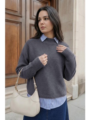 inStyle Yarasa Kol Antrasit Triko Kazak