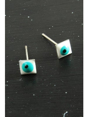 SiHako Karışık Kare Nazar Mineli Minik Küpe 1 Çift