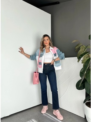 Qimya Butik Qimene Kadın Boru Paçası Püsküllü Tama Kalıp Bilek Boy Full Likralı Kot Pantolon