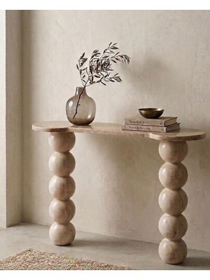 Smh Doğaltaş Petra Masif Traverten Dresuar - 122X92 cm - 5 Küre Ayaklı Lüks Tasarım