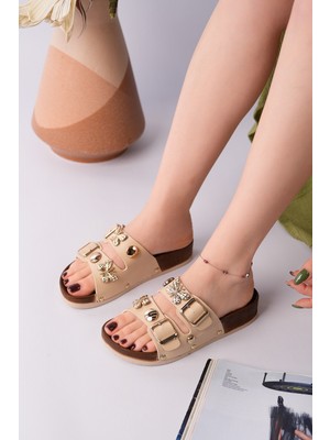 Muggo Nyssa Kelebek Aksesuarlı Çift Tokalı Günlük Kadın Terlik