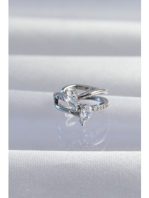 Pazarcan Pirinç Gümüş Renk Zirkon Taşlı Damla Earcuff Küpe