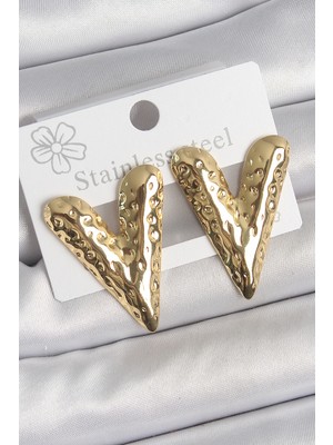 Pazarcan 316 Çelik Gold Renk Işlemeli Kalp Model Kadın Küpe