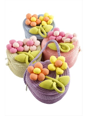 SiHako Çiçek Kalp Hasır Çanta