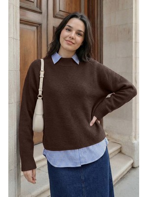 inStyle Yarasa Kol Acı Kahve Triko Kazak