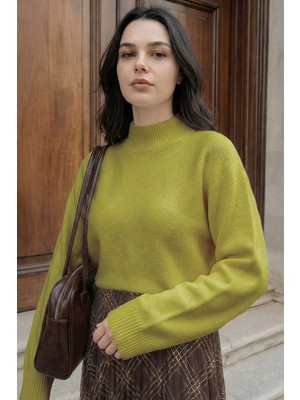 inStyle Yarasa Kol Yağ Yeşili Triko Kazak