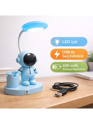 Allians Yıldızlı Gökyüzü Temalı LED Masa Lambası, USB Şarjlı, Mavi Renk
