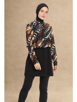 inStyle Desenli Bolerolu 4 Parça Siyah Tesettür Mayo 2461L