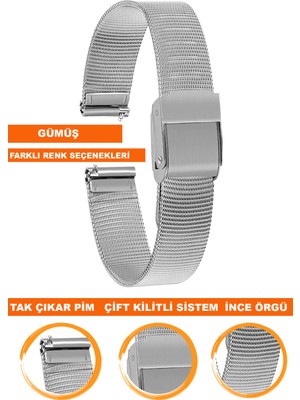  8mm-10mm-12mm-14mm-14mm-16mm-18mm-20mm-22mm saatlerle uyumlu paslanmaz çelik ınce hasır metal saat kordonu kayışı m16ıh-sılver