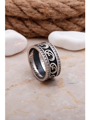 Sümer Telkari Vavlı Tasarım Elişi Taşlı Gümüş Kadın Alyans 27