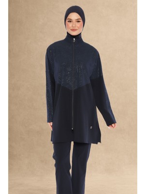inStyle Kapalı Tam Fermuarlı Koyu Lacivert Tesettür Mayo 6269A