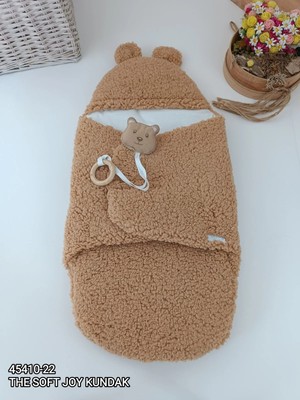 DMR Elegance Yenidoğan Kulaklı Şapkalı Açılır Kucaklı Cırt Kapamalı Bebek Battaniyesi Kundak Kahverengi