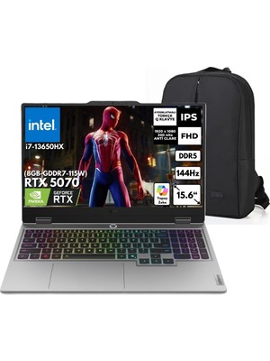 Lenovo Loq I7-13650HX 16GB 512 GB SSD 15.6" Fhd 144Hz Rtx 5070 8gb Gddr7 W11PRO 83JE00D0TR Snertech Çanta