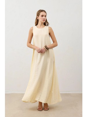 Antioch Sarı Dökümlü Halter Yaka Midi Elbise