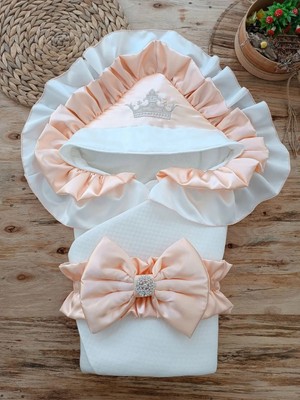 DMR Elegance Yenidoğan Mehtap Lüks Kelebek Taç Nakışlı Bebek Battaniyesi Kundak Pudra