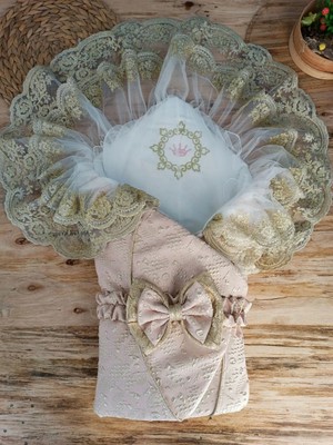 DMR Elegance Yenidoğan Kabartma Desenli Gold Çift Güpürlü Bebek Battaniyesi Kundak Gold