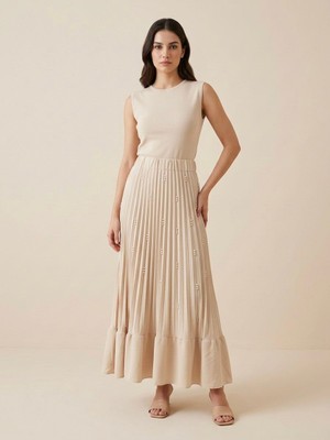 Rabiossa Kadın Ithal Inci Detaylı Pileli Etek