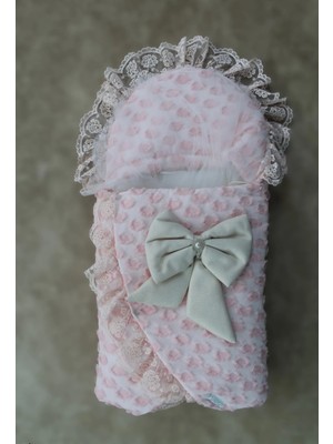 DMR Elegance Yenidoğan Dörtlü Koza Dantelli Kız Kundak Bebek Battaniyesi Pembe