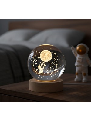 Allians Aya Merdivenli Astronot 3D Kristal Küre LED Gece Lambası
