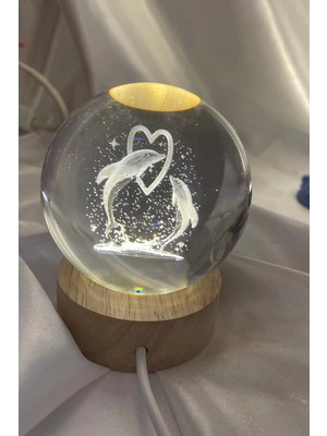 Allians 3D LED Işık Cam Küre, Kristal Fantezi Gece Lambası, Ahşap Tasarım