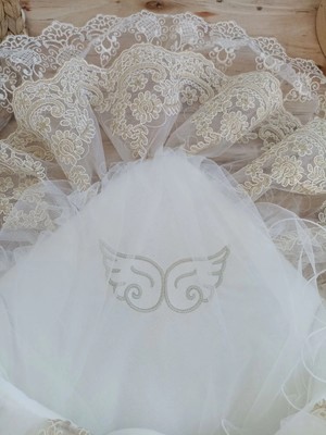 DMR Elegance Yenidoğan Sahra Taç Nakışlı Gold Angel Trilüks Kundak Bebek Battaniyesi Ekru