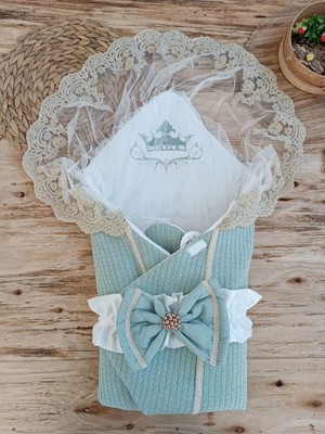 DMR Elegance Yenidoğan Tericotton Örgülü Trilüx Bebek Battaniyesi Kundak Yeşil