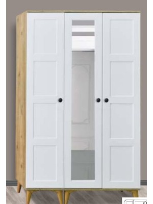 Yuvaset Home Maye Kare Çam/beyaz 3 Kapılı Aynalı Dolap