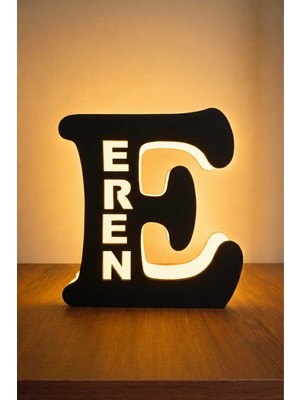 Allians Kişiye Özel LED Işıklı Ahşap Harf Lamba, Baş Harf Dekoratif Gece Lambası