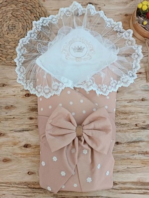 DMR Elegance Yenidoğan Papatya Desenli Trilüks Unisex Kundak Bebek Battaniyesi Kahverengi