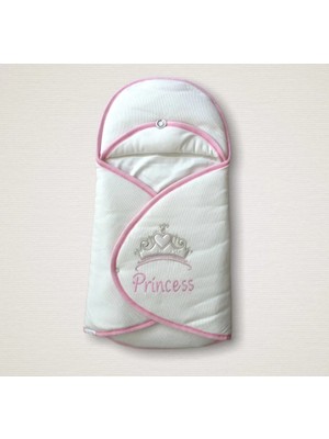 DMR Elegance Yenidoğan Princess Nakışlı Çizgi Efektli Kız Bebek Klasik Kundak Bebek Battaniyesi Ekru