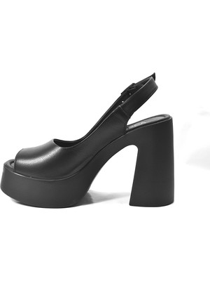 Beety 229.6605 Hakiki Deri Siyah Platform Yüksek Kalın Topuklu Kadın Sandalet