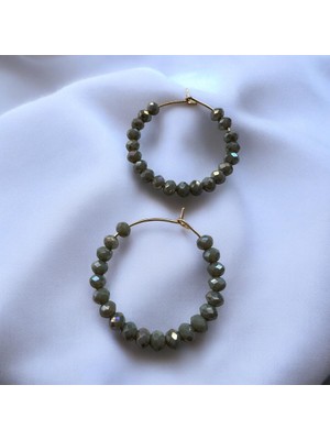 ALS Tasarım Dünyası Gold Renk Zincir Üzerine Yeşil Renk Boncuk Halka Küpe