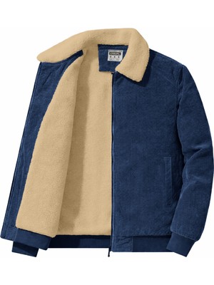 Ghassy Co. Erkek Peluş Astarlı Gömlek Yaka Tam Fermuar Rüzgar Geçirmez Kadife Mont