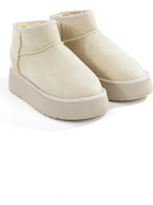 Rella Bej Içi Kürklü Süet Kadın Bot - Sıcak Rahat Günlük Kışlık Bilek Bot