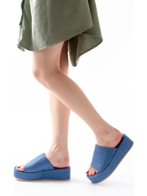 Budi 861-1011 Açık Kot Geniş Bantlı Dolgu Kadın Terlik