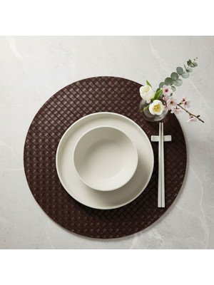 Grand Fine Art 2 Adet Deri Amerikan Servis-Örgü Desenli Kahverengi  Amerikan Servis