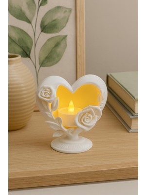 Zero Land Hnrlishp Gül Motifli Kalp LED Mumluk