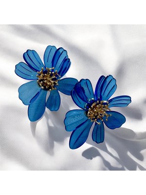 ALS Tasarım Dünyası Kadın Mavi Renk Akrilik Model  Çiçek Küpe En:5 Boy:5 cm