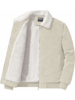 Ghassy Co. Erkek Peluş Astarlı Gömlek Yaka Tam Fermuar Rüzgar Geçirmez Kadife Mont