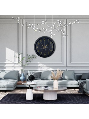 Urfakent Siyah 40 cm Mermer Desenli Metal Duvar Saati