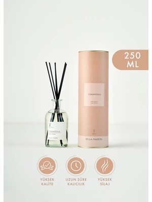 Bella Maison Osmanthus Çubuklu Oda Kokusu Gül ve Sandal Ağacı Aroması 250 ml Siyah Cam Şişe