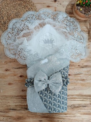 Urfakent Yenidoğan Ultralüks Piramit Desenli Güpürlü Bebek Battaniyesi Kundak