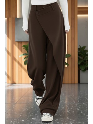 Bs Hood x Nurbeli Kadın Asimetrik Tasarımlı Düğme Kapama Palazzo Pantolon
