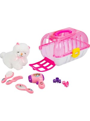 Popüler Sepet Çantalı Peluş Kedi Kuaför Seti