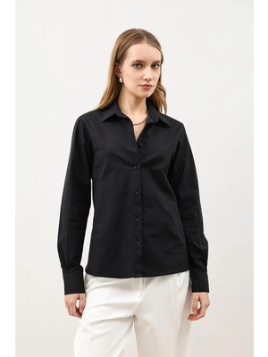 Antioch Siyah Basic Slim Fit Kadın Gömlek